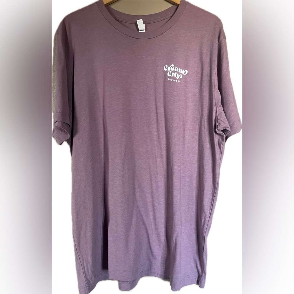 Bella Canvas Lilac Crewneck Tee with Cream City Logo. Women’s size 2XL